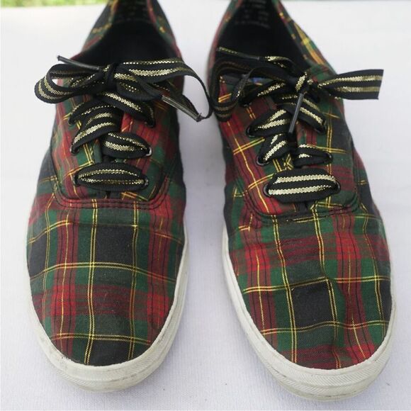 Vintage 90s Keds Red Green Christmas Plaid Sneakers - Picture 6 of 11